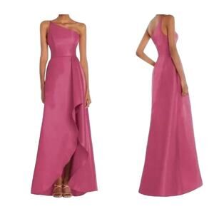 Alfred Sung Dress D831 One Shoulder satin gown dark pink size 12